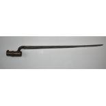 British 1853 socket bayonet stamped WD under broad arrow and E12 under crown with 43cm blade,