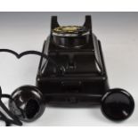 Vintage black Bakelite wall mounted telephone, numbered to back L1186 B9, possibly by Strowager