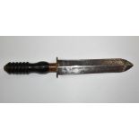 Early Siebe Gorman & Co diver's knife with wooden handle and 19cm double edged blade. PLEASE NOTE