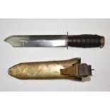 USSR Soviet era Russian diver's knife with rubber handle, 20cm single edged blade and brass sheath