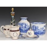 Spode Blue Italian vase, H26cm, jardinière and plates, pair of Victorian jugs with Prince of Wales