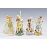 Seven Royal Worcester figures from the Days of the Week series and a 'First Dance' figurine, tallest