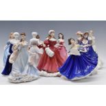 Eleven Royal Doulton, Coalport and Royal Worcester figurines including Sweet Lilac, Sara, Winters