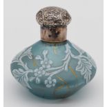 Thomas Webb or similar cameo glass scent bottle with decoration of flowers and foliage over a blue