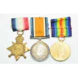 Royal Navy WW1 medal trio comprising 1914/1915 Star, War Medal and Victory Medal named to M.37 H E