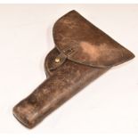 WW1 brown leather pistol or revolver holster stamped 'L H Hagen & Co Ohristiania Kirkegaden 19'