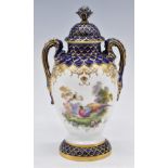 Royal Worcester twin handled covered pedestal vase decorated with Birds of Paradise, signed E Salter