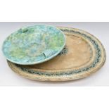 Belleek 19thC large meat plate and a Beswick Art Deco dish with scrolling handles, 49 x 39cm, D31cm