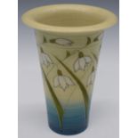 Dennis Chinaworks signed limited edition 49/106 flute vase decorated with snowdrops, H16cm