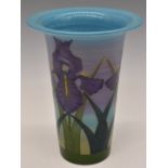 Dennis Chinaworks signed Sally Tuffin limited edition 374 flute vase decorated with irises, H16cm