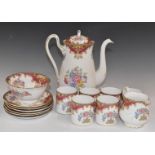 Approximately fifteen pieces of Shelley coffee ware decorated in the Sheraton pattern no 13289