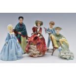 A collection of Royal Doulton and Royal Worcester figures including Biddy Pennyfarthing