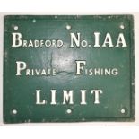 Original cast metal painted sign Bradford No1AA Private Fishing Limit, L30 x W24cm