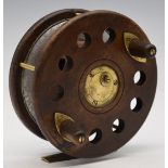 Slater wooden reel with check mechanism, brass star back, 5 1/8"