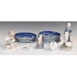 Royal Copenhagen figures including mice, girl with doll, faun/Pan riding a turtle and nine late 80/