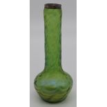 Loetz iridescent green glass vase with hallmarked silver mount, H19cm