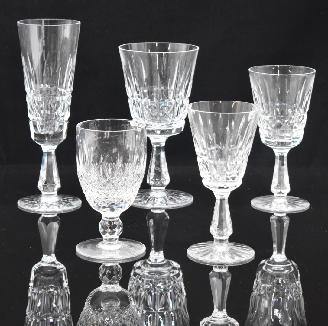 Waterford Crystal cut drinking glasses in the Colleen and Ashford patterns, including eight wine