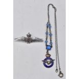 Royal Air Force sweetheart necklace with enamel pendant together with a Royal Airforce pin badge