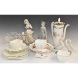 A collection of ceramics and glass including Lladro figures, Waterford pedestal bowl, Royal