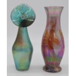 Two art glass vases including iridescent pulpit vase, tallest 30cm