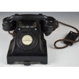 Vintage black Bakelite telephone with 328CB FWR 58/2 to base, height 15.5cm