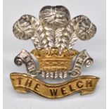 British Army Welch Regiment officer's silver and gilt cap badge