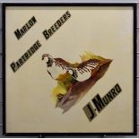 Marlow Partridge Breeders J Munro Game Farm sign hand decorated with Red Legged Partridges, L55 x