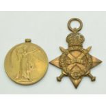 British Army WW1 medal pair comprising 1914/1915 Star and Victory Medal named to 4703 Pte P E