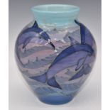 Dennis Chinaworks signed limited edition 43/50 'Illyria' vase decorated with dolphins, made for