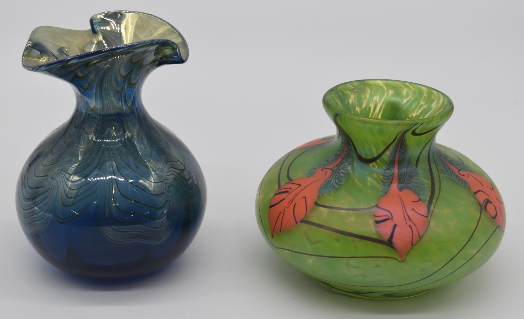 Two Okra studio glass vases, one hand signed Okra 94 RB 02 No1 Richard P Golding the other etched - Image 2 of 4