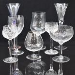Large collection of cut glass including hock glasses, coloured glass champagne/cocktail glasses,