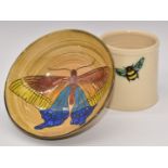 Dennis Chinaworks mug with bees and a pedestal butterfly dish, tallest 8.5cm