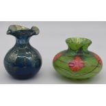 Two Okra studio glass vases, one hand signed Okra 94 RB 02 No1 Richard P Golding the other etched