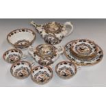 Approximately thirteen pieces of 19thC English porcelain teaware, including teapot, H17cm