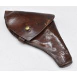 British brown leather pistol or revolver holster with brass fittings and 'CG' stamped either side of