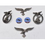 Six reproduction German Nazi Third Reich Luftwaffe badges including two enamel examples