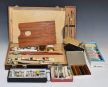 Cased artist's materials, easels, travelling set including Winsor & Newton, Rowney etc