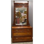 Late 19th or early 20thC walnut chest of three drawers with mirror, chest W110 x D57 x H79cm