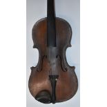 A 19th / 20thC violin with Nicolaus Amatus label inside and single piece back, length of back 34.