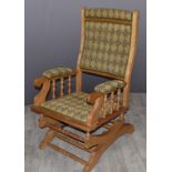 Arts & Crafts American ash upholstered rocking chair made in Woodchester, Gloucestershire, by