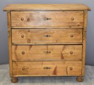 Vintage pine chest of four long drawers, W112 x D56 x H106cm