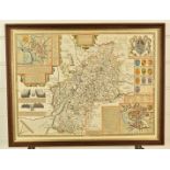 John Speede replica hand coloured map of Gloucestershire 39 x 52cm, in double sided glazed frame