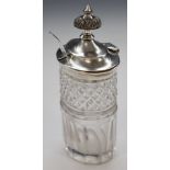 Georgian hallmarked silver lidded cut glass mustard or similar, London 1814, maker likely