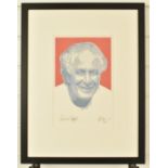 Ronnie Biggs signed limited edition (12/750) colour lithograph portrait, 29 x 19cm framed and