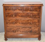 Victorian mahogany chest of two over three graduated drawers, W120 x D51 x H117cm