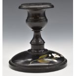 Ashbourne marble pietra dura candlesticks with decoration of a white flower, height 11cm