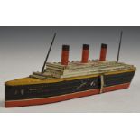 Vintage tinplate William Crawford biscuit tin formed as an ocean liner or ship named Berengaria,