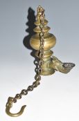 19thC Indian or similar bronze hanging temple oil lamp, overall height 44cm
