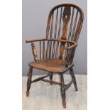 19thC elm seated Windsor armchair, H108 x W61cm