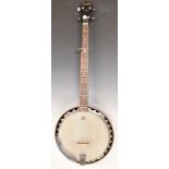 Ozark five string banjo with fitted pick-up, overall length 95cm